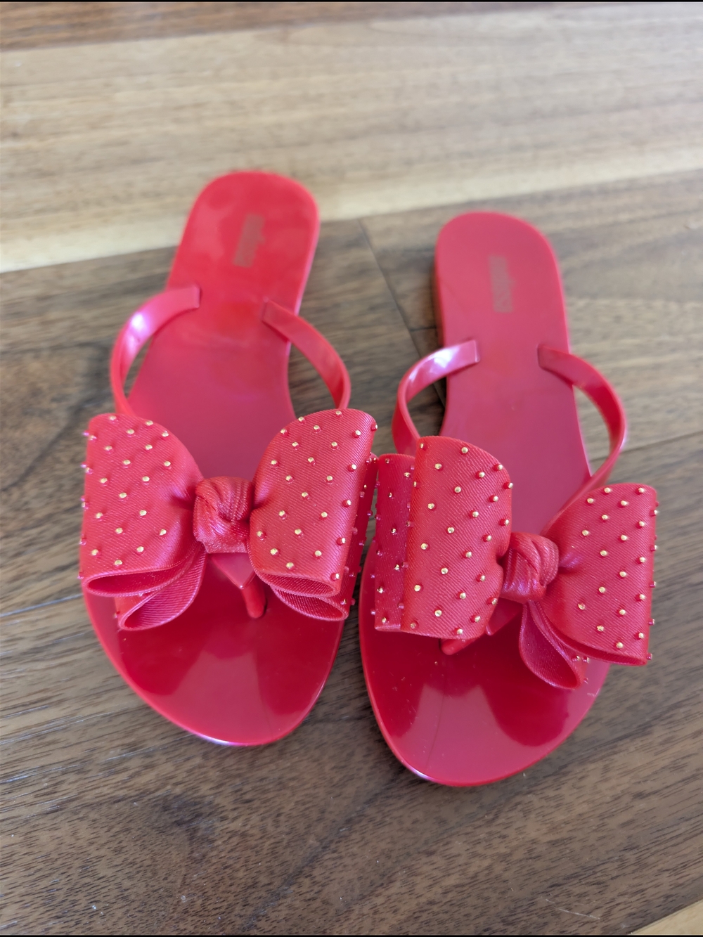 Melissa Red Bow Slide Sandals with Gold Studs